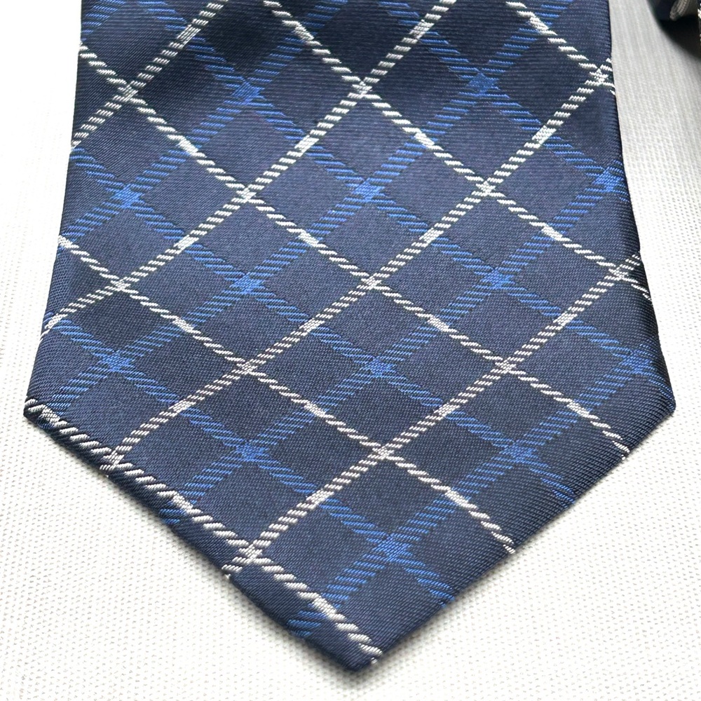 Jos A Bank Plaid Neck Tie Bundle of 3 Navy Royal Blue White 3 3/8-3.5” EUC - Picture 2 of 13